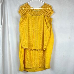 Vintage Sunflower Yellow Two Piece Cotton Skirt Set